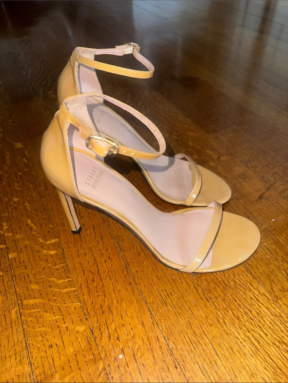 Stuart Weitzman Nude/Tan Minimalist Ankle-Strap Heels